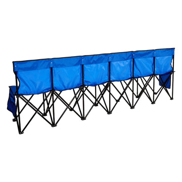 6-Seat Portable Folding Bench with Backrest, Pockets, Bag