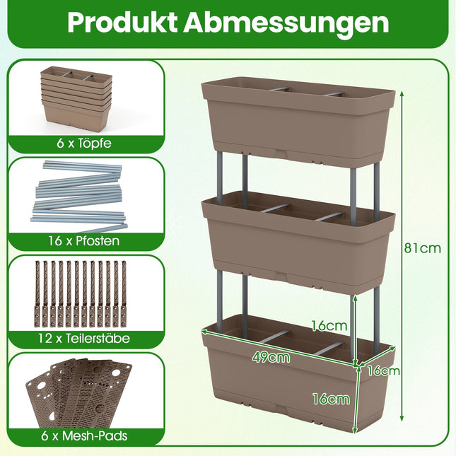 6 Stackable Planters with Drainage, 49 cm, Grey