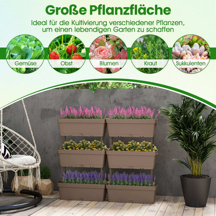 6 Stackable Planters with Drainage, 49 cm, Grey