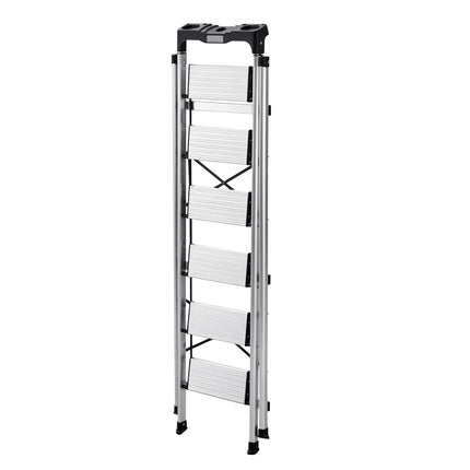 6-Step Folding Aluminum Ladder, 150 kg, Tool Tray