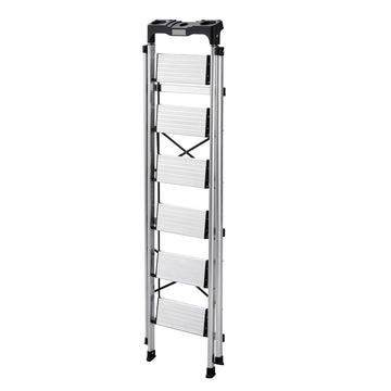 6-Step Folding Aluminum Ladder, 150 kg, Tool Tray