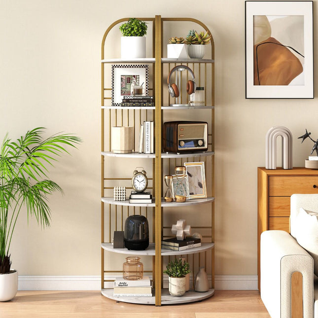 6-Tier Corner Bookshelf, Freestanding Metal Frame, White