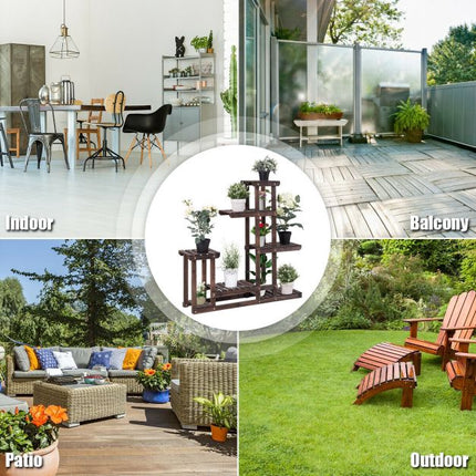6-Tier Fir Wood Plant Stand Shelf, Indoor Outdoor