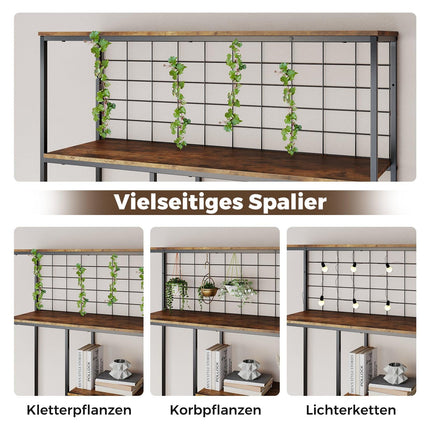6-Tier Freestanding Bookshelf with Metal Grid, Rustic Brown