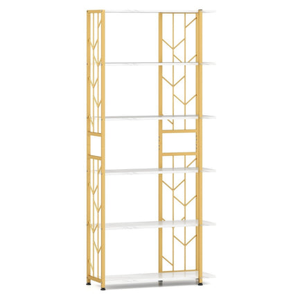 6-Tier Geometric Metal Bookshelf, 80x31x180 cm, White