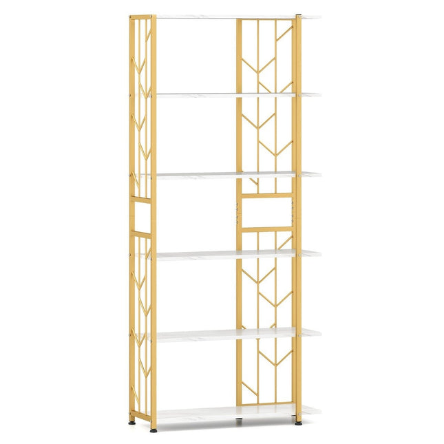6-Tier Geometric Metal Bookshelf, 80x31x180 cm, White