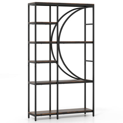 6-Tier Industrial Bookshelf with Open Shelves, Brown