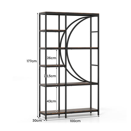 6-Tier Industrial Bookshelf with Open Shelves, Brown