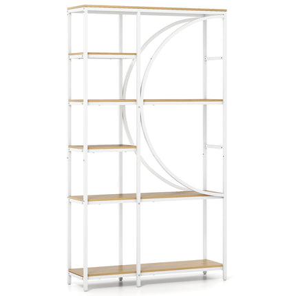 6-Tier Industrial Bookshelf with Open Shelves, White