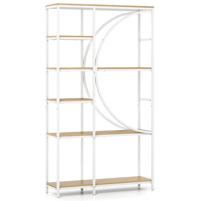 6-Tier Industrial Bookshelf with Open Shelves, White