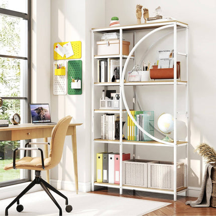 6-Tier Industrial Bookshelf with Open Shelves, White