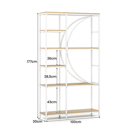 6-Tier Industrial Bookshelf with Open Shelves, White