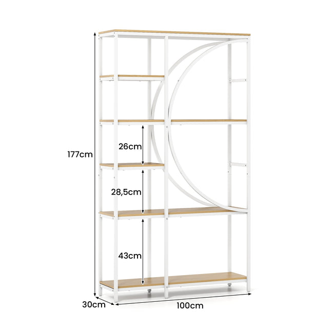 6-Tier Industrial Bookshelf with Open Shelves, White