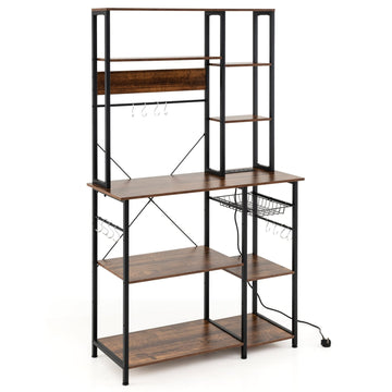 6-Tier Kitchen Rack with Outlet & Wire Basket
