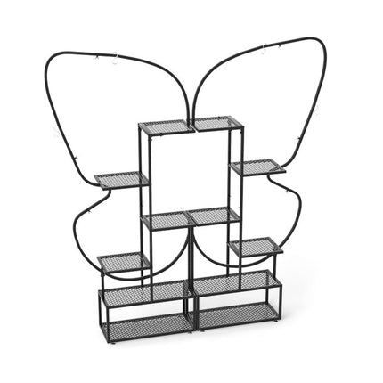 6-Tier Metal Butterfly Plant Stand with Hooks – Black