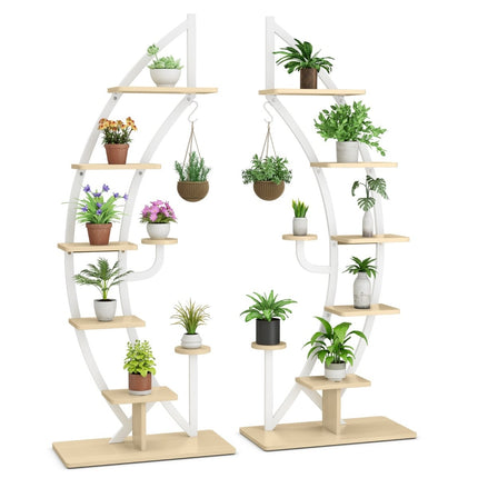 6-Tier Metal Plant Stand Set with Hooks, White