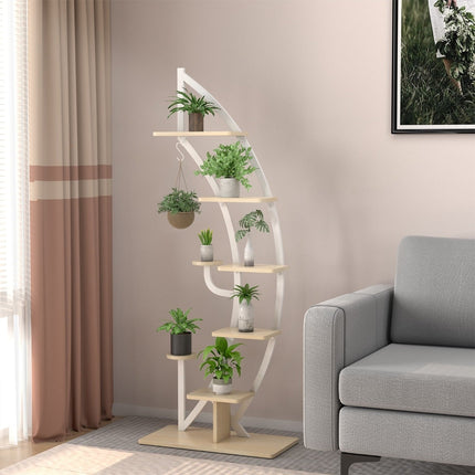 6-Tier Metal Plant Stand Set with Hooks, White