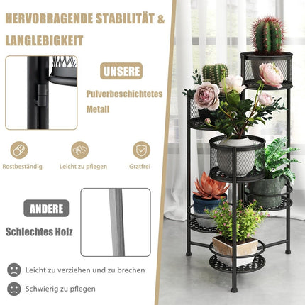 6 Tier Metal Plant Stand with Rotating Design Flower Stairs Flower Pot Holder Black