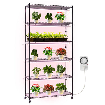 6-Tier Plant Stand with Grow Lights, 71 in, Timer, Wheels