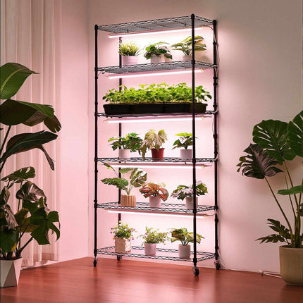 6-Tier Plant Stand with Grow Lights, 71 in, Timer, Wheels