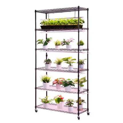 6-Tier Plant Stand with Grow Lights, 71 in, Timer, Wheels