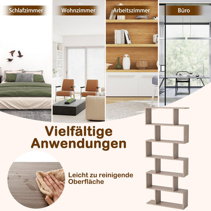 6-Tier S-Shape Bookshelf, Grey, 80x23x191 cm