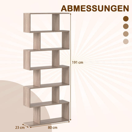 6-Tier S-Shape Bookshelf, Grey, 80x23x191 cm