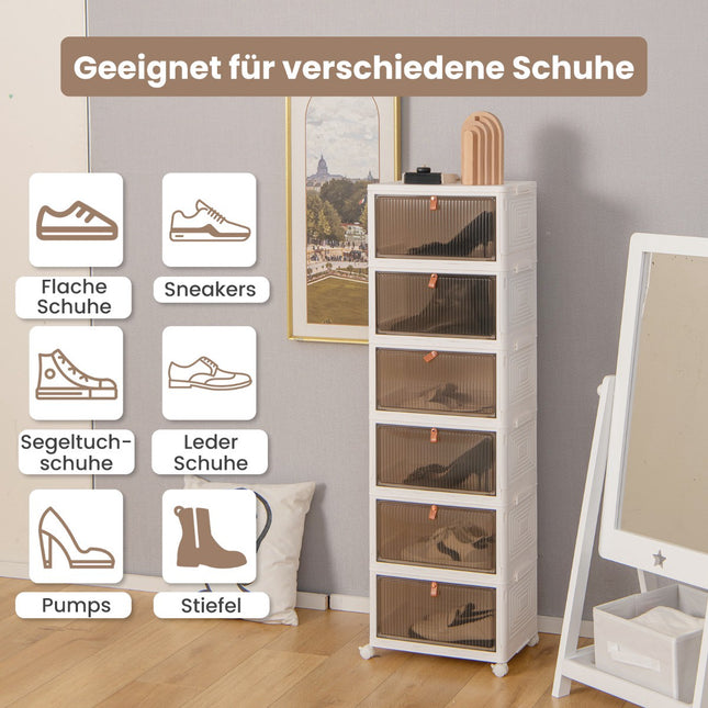 6-Tier Shoe Storage Box with Magnetic Doors & Wheels