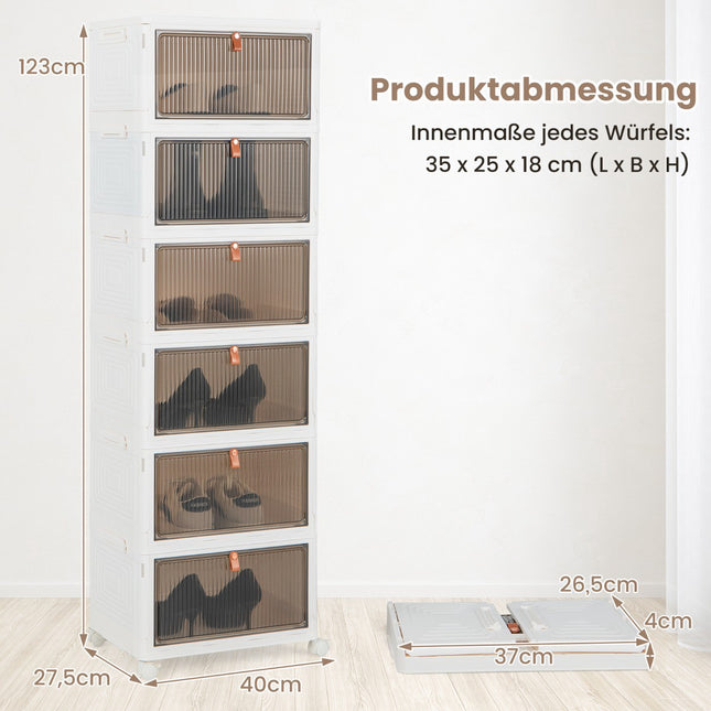 6-Tier Shoe Storage Box with Magnetic Doors & Wheels