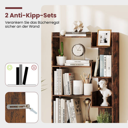 6-Tier Wooden Bookshelf with 11 Shelves, 163 cm
