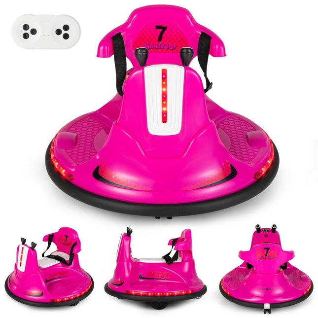 6V Children's Bumper Car 360 Degree Rotation with Music & Colorful LED Lights Pink