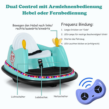 6V Kids Bumper Car with Remote & 360 Rotation, Green