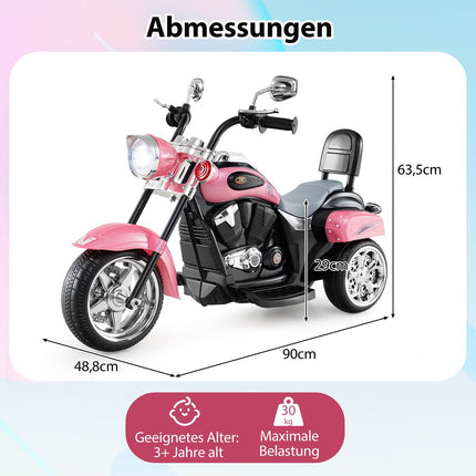6V Kids Electric Motorcycle, Pink, Adjustable Lights & Sound