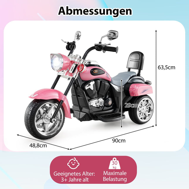 6V Kids Electric Motorcycle, Pink, Adjustable Lights & Sound