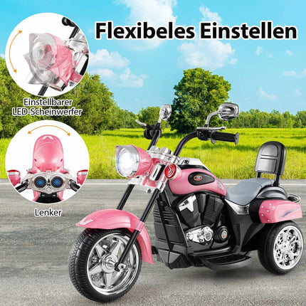 6V Kids Electric Motorcycle, Pink, Adjustable Lights & Sound