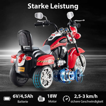 6V Kids Electric Motorcycle with Lights & Sound, Red