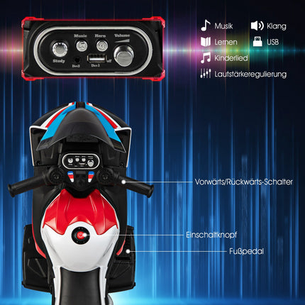 6V Kids Electric Motorcycle with Music, Headlight, 3-Wheel, Red