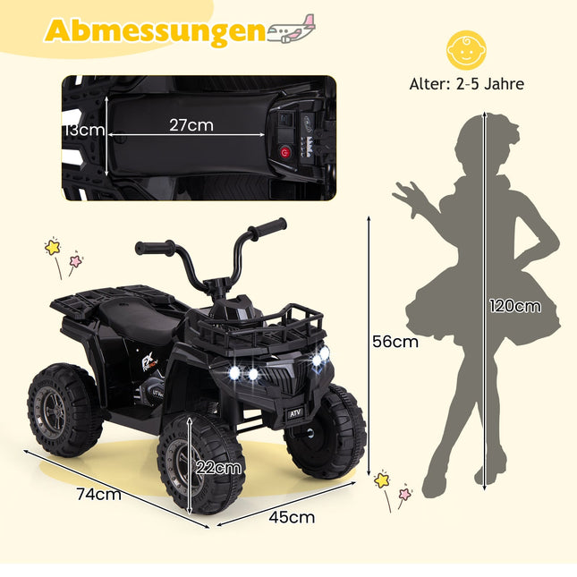 6V Kids Electric Quad with MP3 & LED Lights, Black