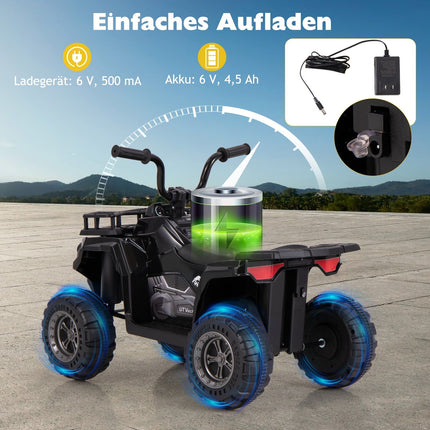 6V Kids Electric Quad with MP3 & LED Lights, Black