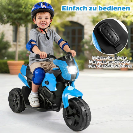6V Kids Electric Ride-On Motorcycle, 3-Wheel, LED Lights