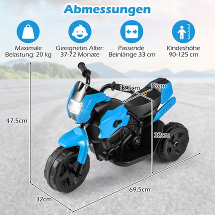 6V Kids Electric Ride-On Motorcycle, 3-Wheel, LED Lights