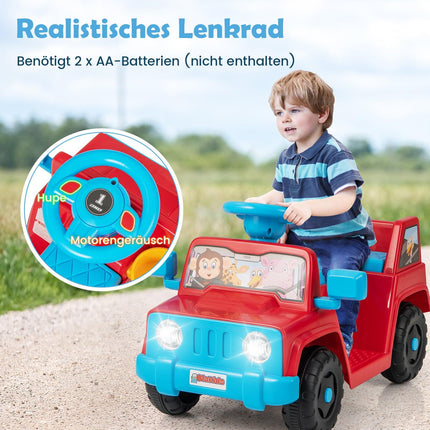 6V Kids Ride-On Car with Sound, LED Lights, Red