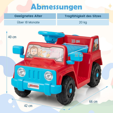 6V Kids Ride-On Car with Sound, LED Lights, Red