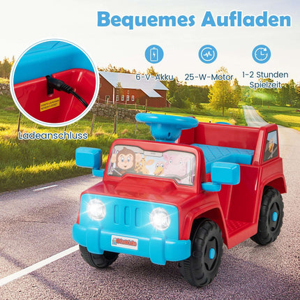 6V Kids Ride-On Car with Sound, LED Lights, Red