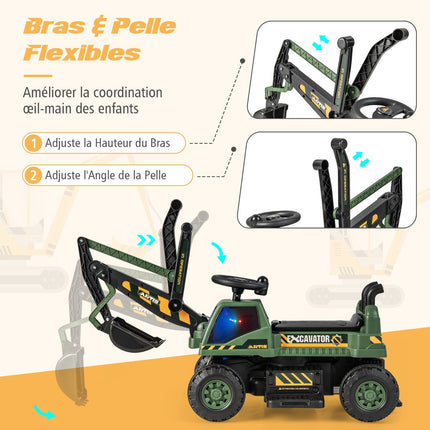 6V Kids Ride-On Digger, Rotating Seat, Music