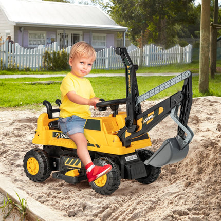 6V Kids Ride-On Digger, Rotating Seat, Music