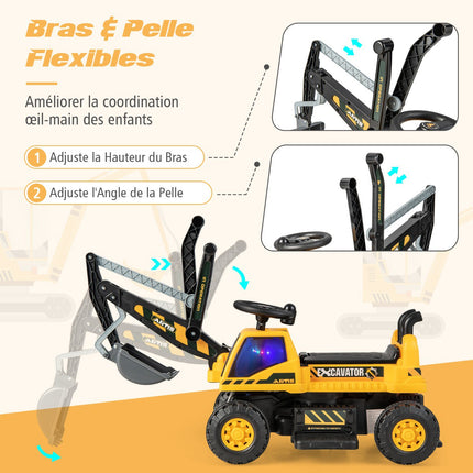 6V Kids Ride-On Digger, Rotating Seat, Music
