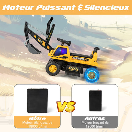 6V Kids Ride-On Digger, Rotating Seat, Music