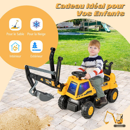 6V Kids Ride-On Digger, Rotating Seat, Music
