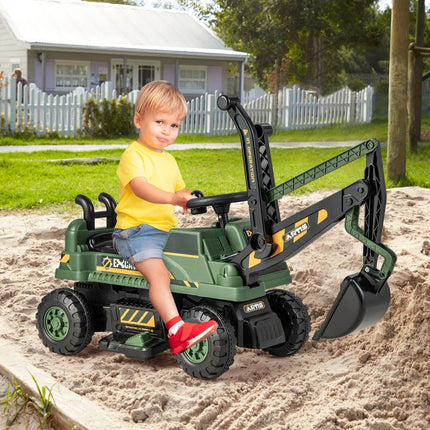 6V Kids Ride-On Excavator, Rotating Seat, Music